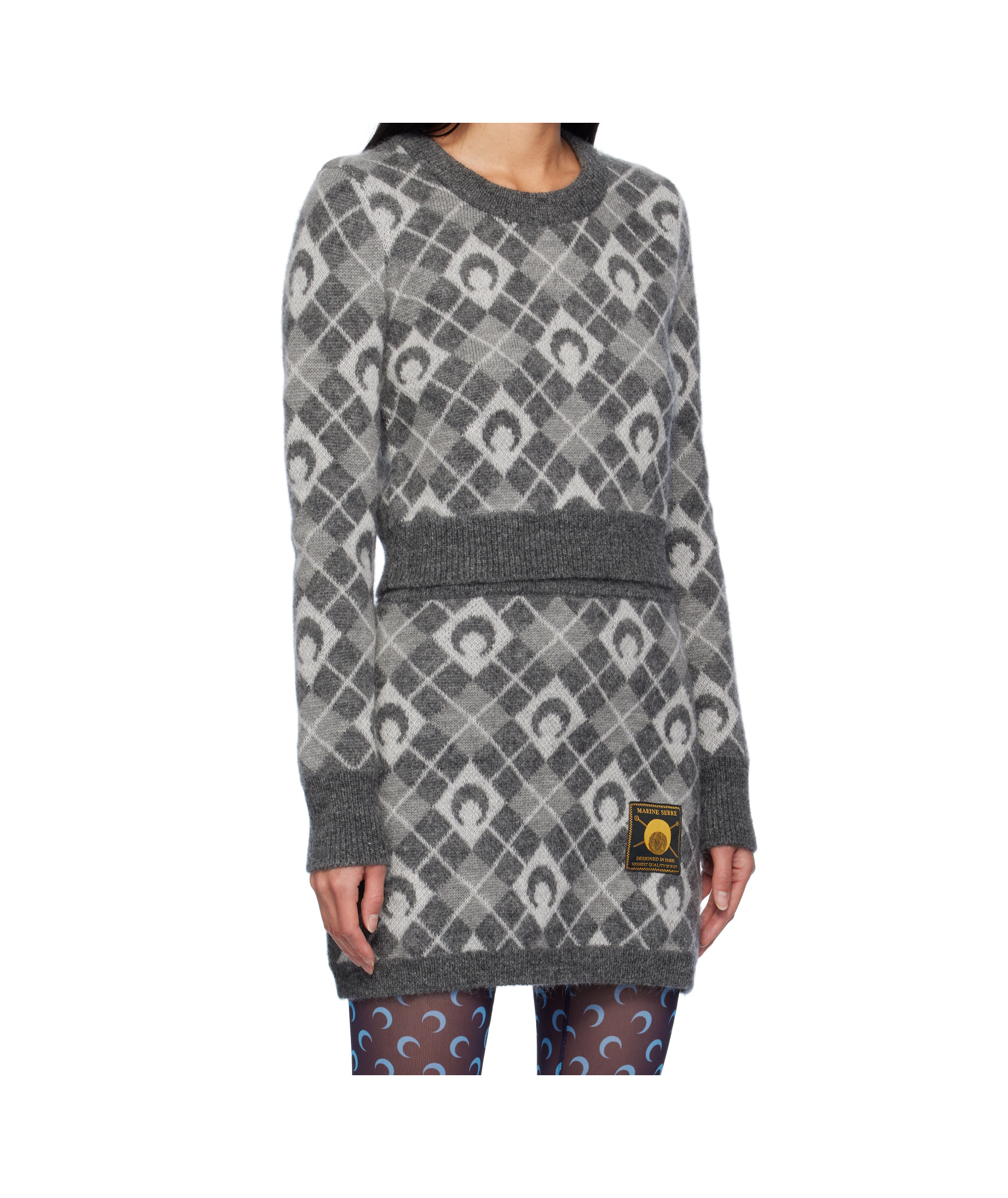 Marine Serre Moon Argyle-knit Sweater In Gray