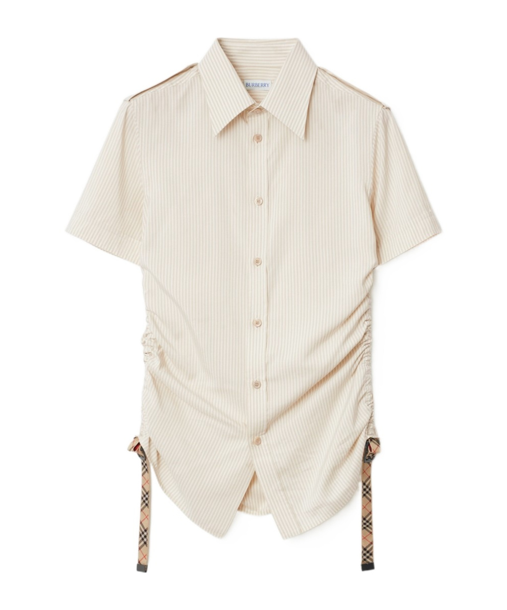 Shop Burberry Striped Silk Shirt In White