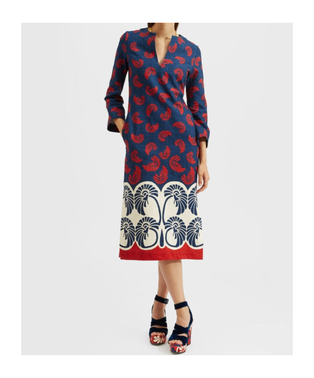 La Doublej Monogram-pattern Midi Dress In Blue