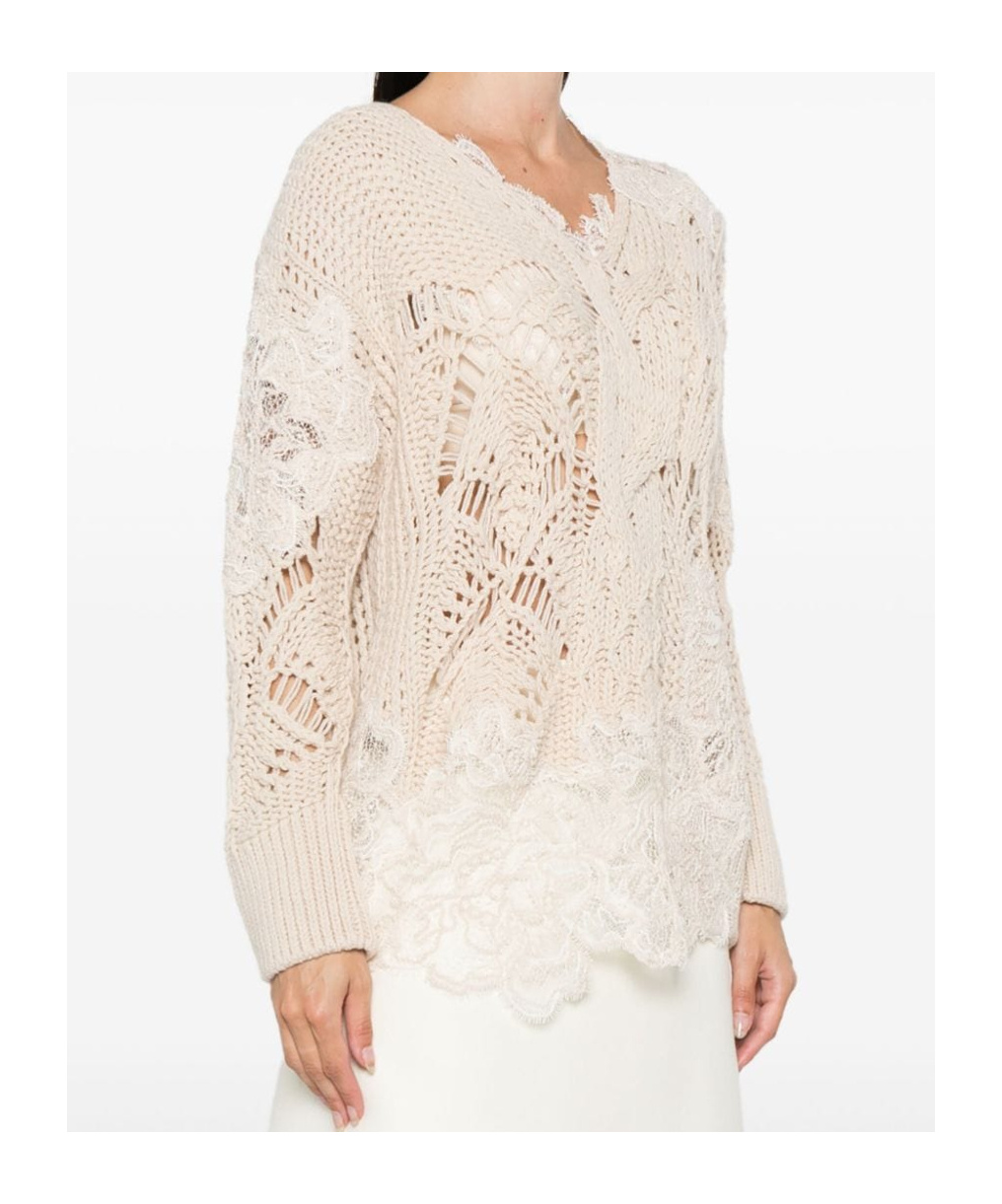 Ermanno Scervino Lace-detail Sweater In Nude