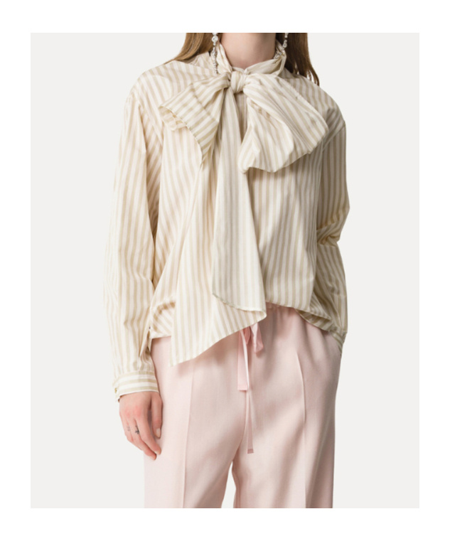Forte Forte Taffeta Shirt With A Striped Pattern And Detachable Bow Detail In White