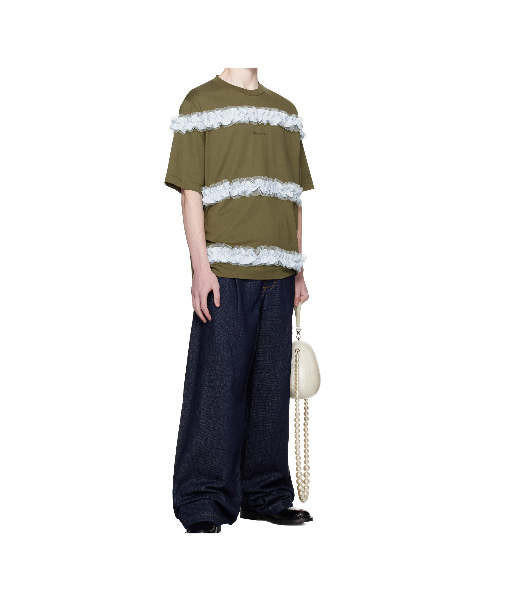 Simone Rocha Ruffle-embellished Cotton T-shirt In Green
