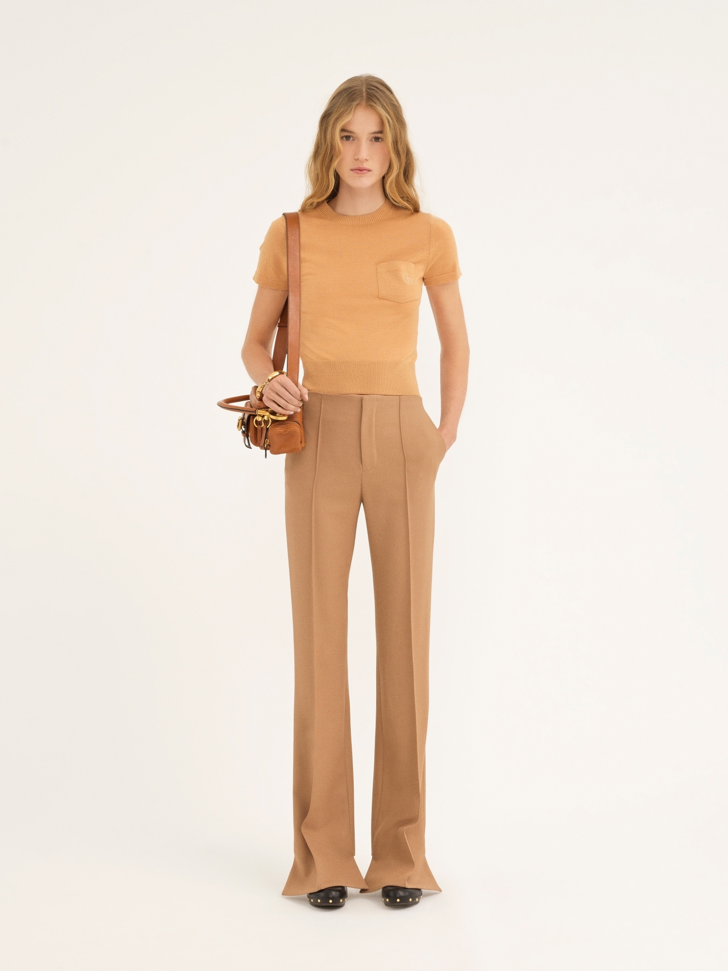 Chloé High-waisted Tailored Trousers With Flared Legs In Nude