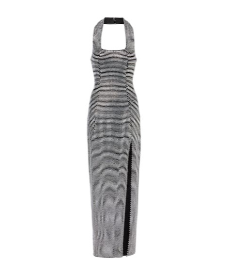 Area Embellished Halterneck Gown In Gray