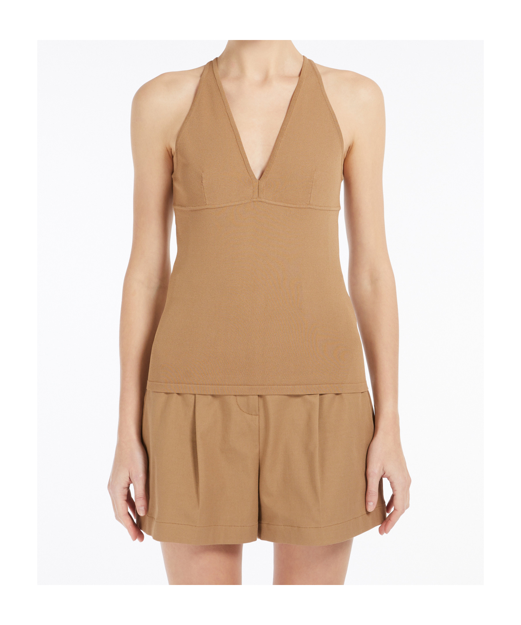 Max Mara Fitted Top With Deep V-neckline In Nude