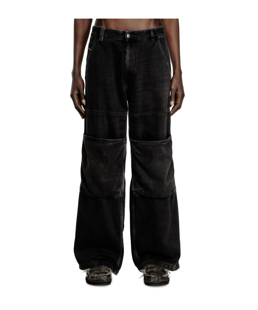 Diesel Wide Leg Jeans With Front And Back Pockets In Black