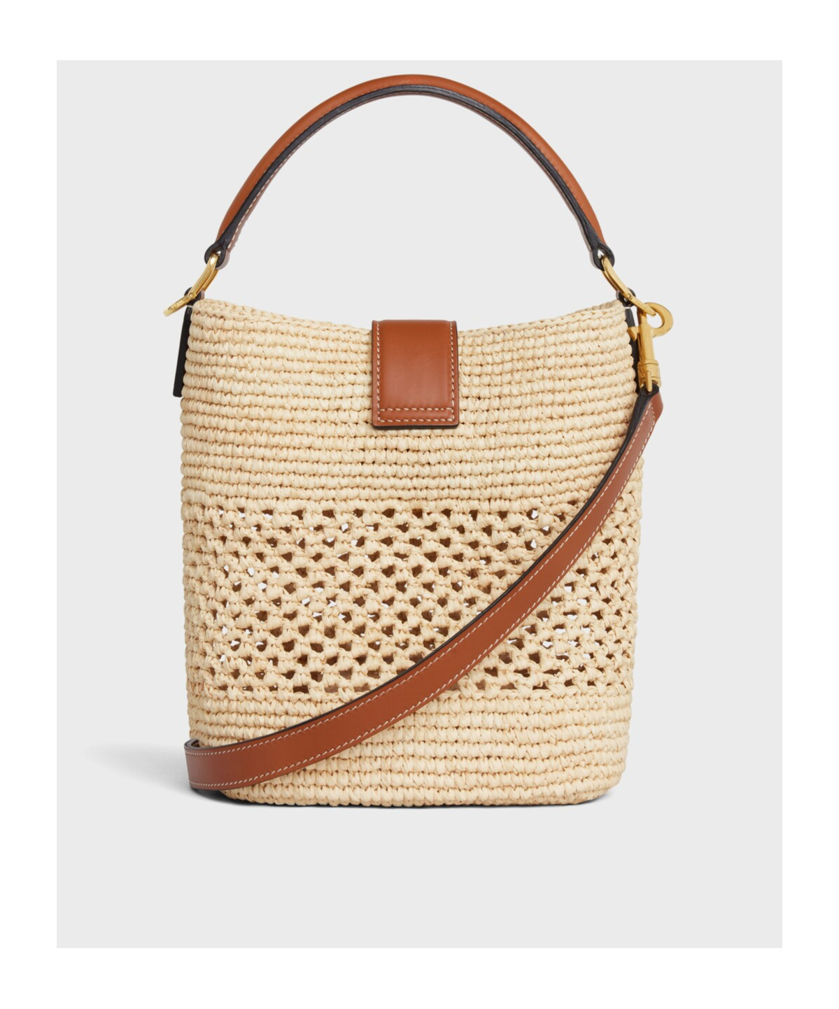 Celine Small Louise Bucket In Raffia And Calfskin In Natural/tan