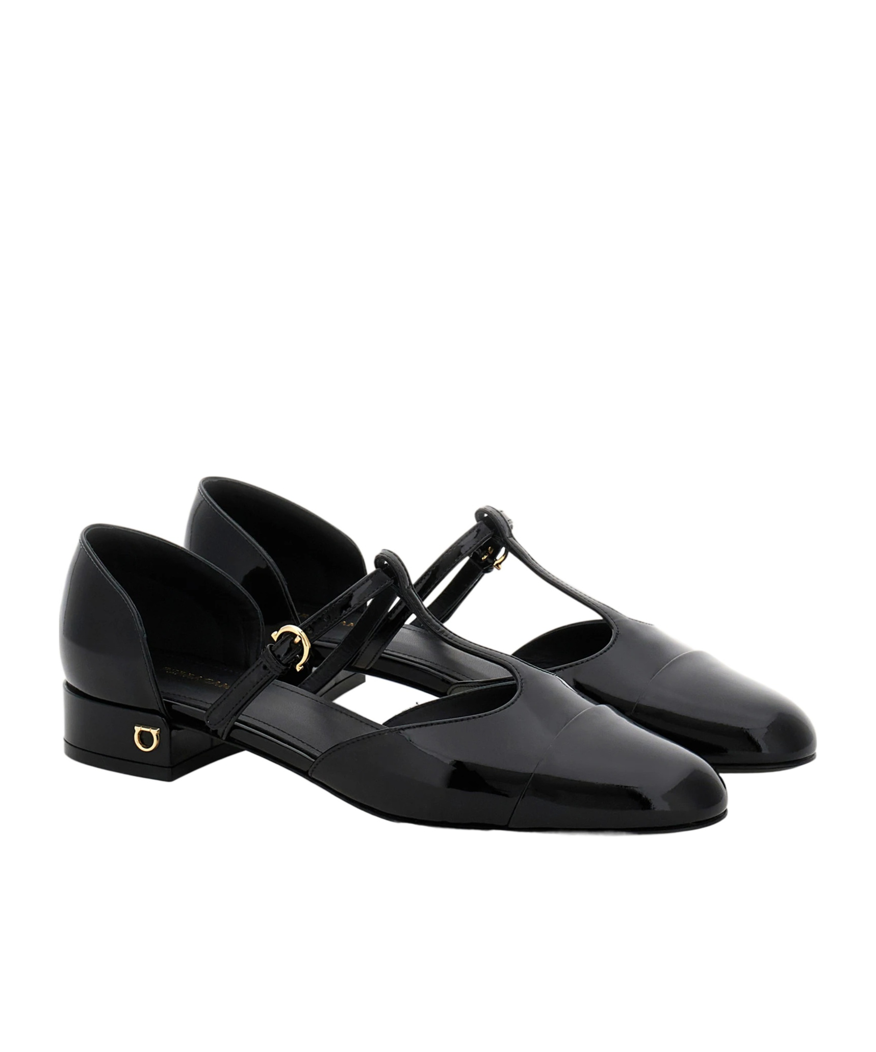 Ferragamo Linette Leather T-strap Ballerina Flats In Black
