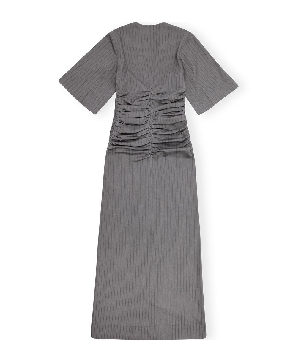 Ganni Women's Stripe Suiting V-neck Dress Grey | Size 32 | F9713039 In Gray