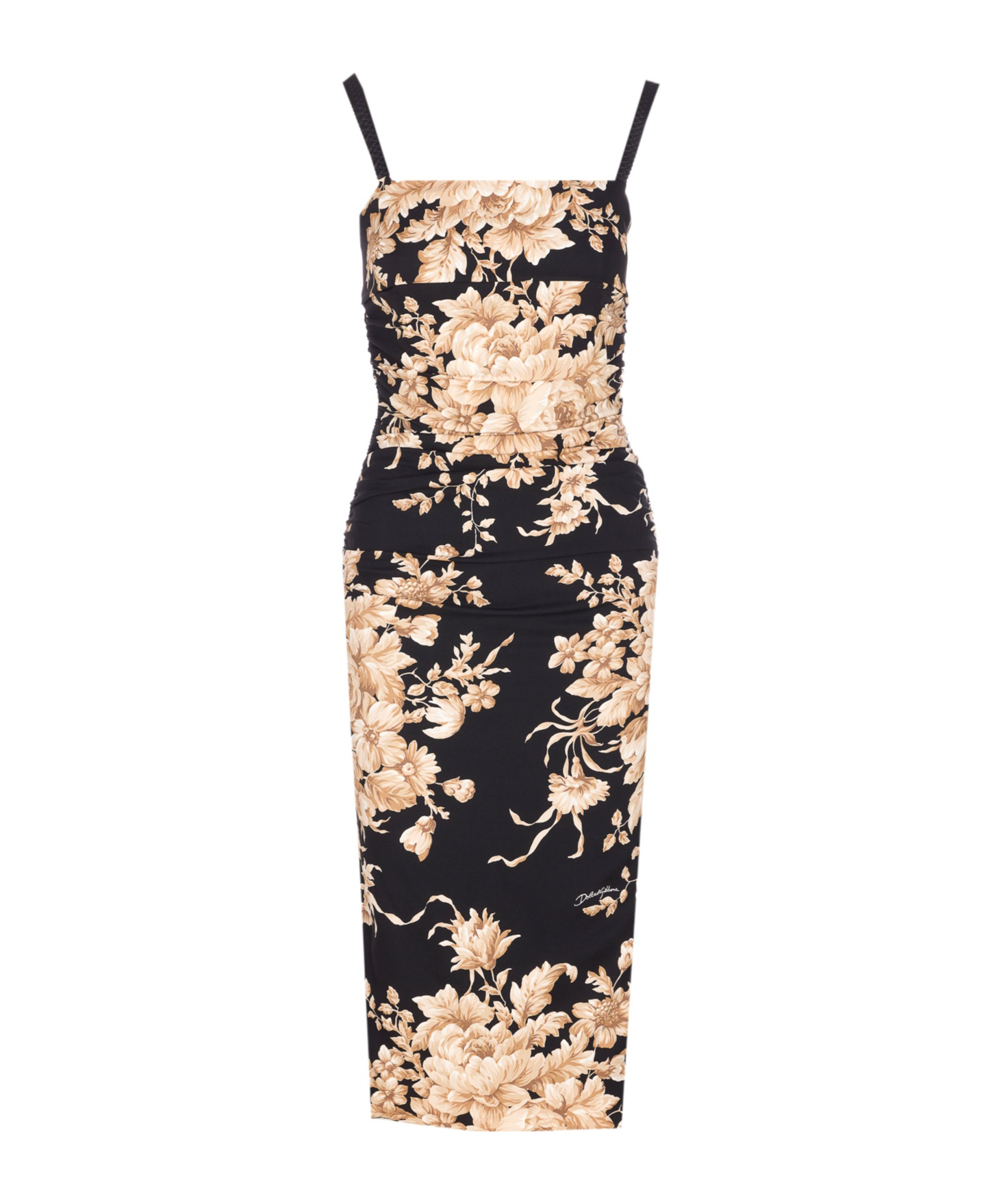 Dolce & Gabbana Floral Print Fitted Dress With Spaghetti Straps In Brown