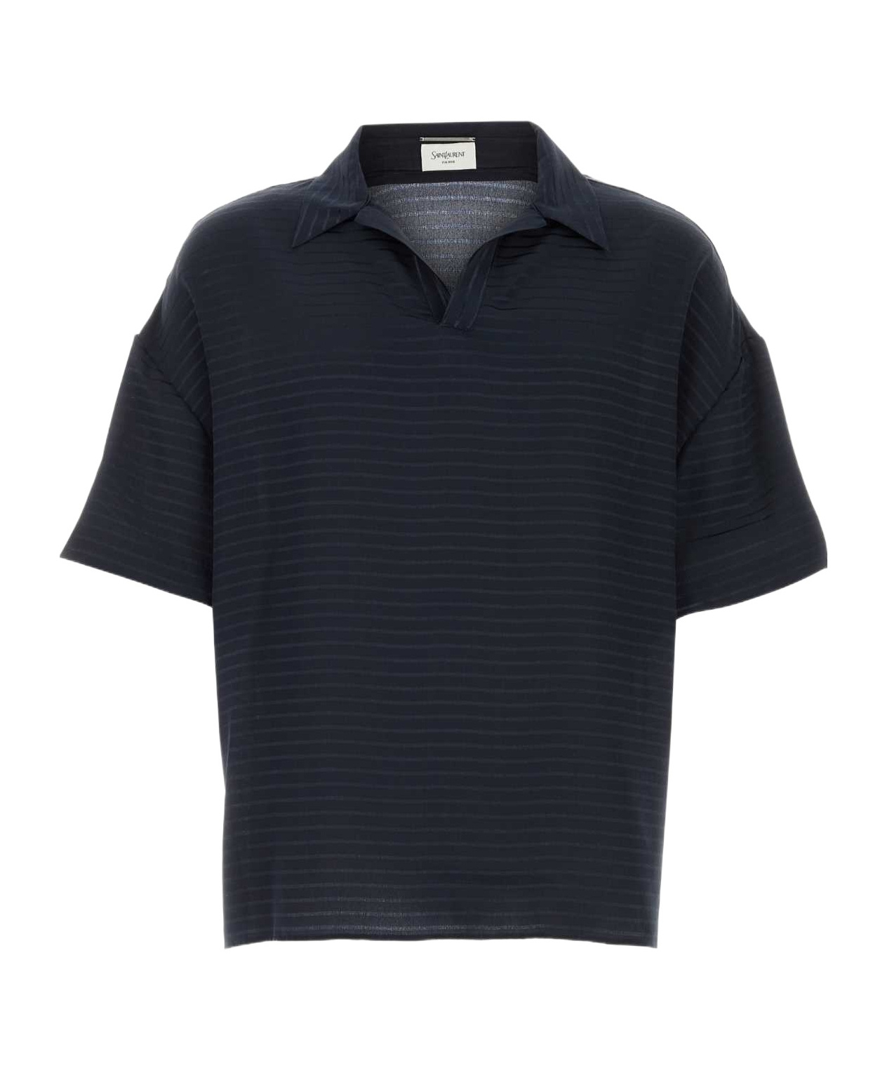 Saint Laurent Men Navy Blue Silk Oversize Polo Shirt In Blue