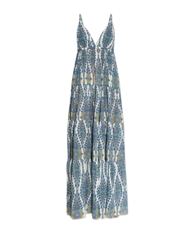 Etro Womens Print On White Base Paisley-print Sleeveless Cotton-silk Woven Midi Dress In Gray
