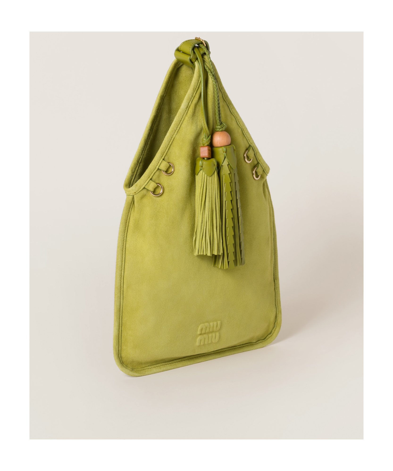 Miu Miu Suede Handbag With Tassels In Green