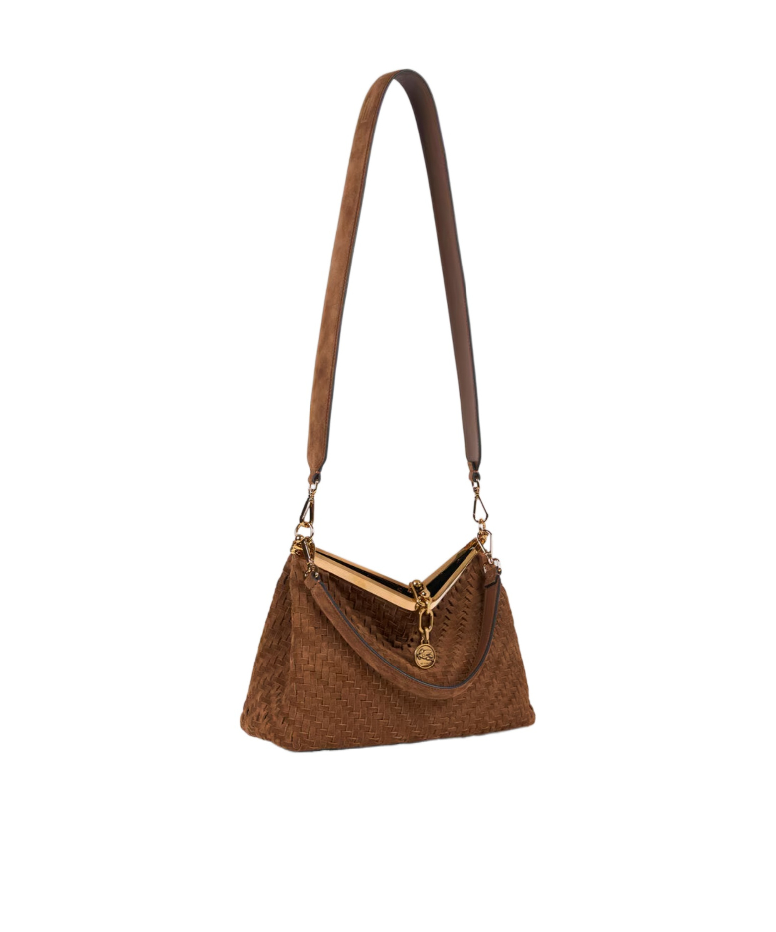 Etro Medium Woven Suede Vela Bag In Brown