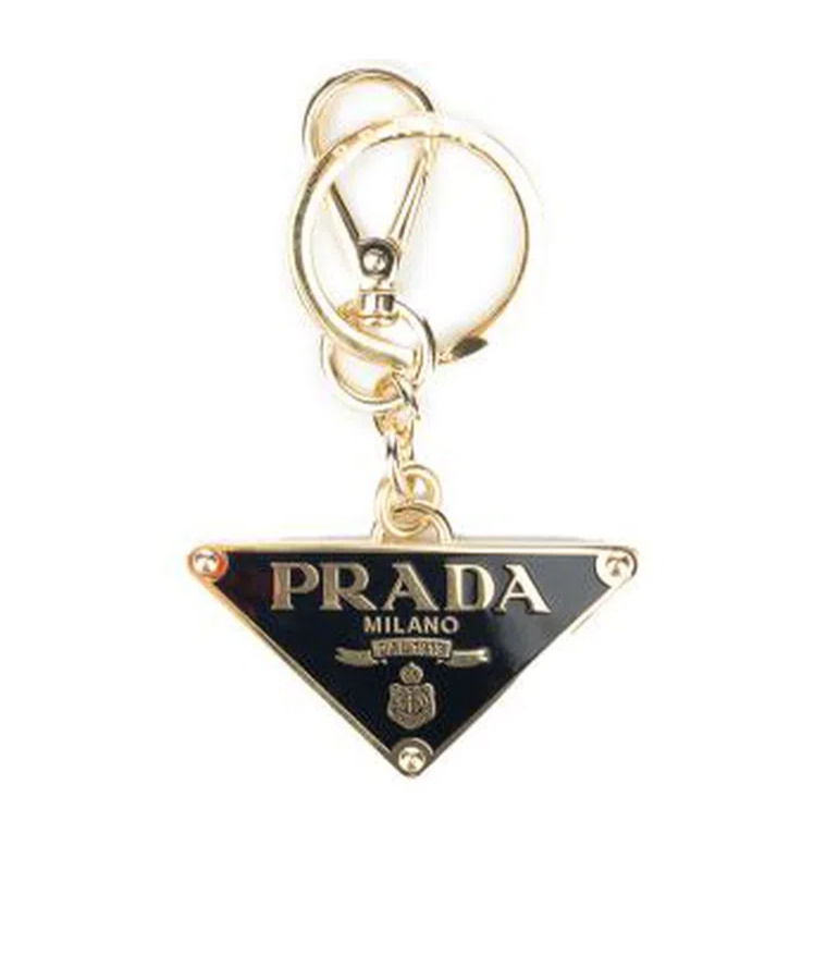 Prada Women Portachiavi Logo Triangolo Saffiano In Multicolor
