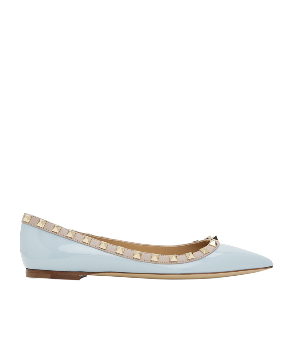 Valentino Rockstud Patent Leather Ballet Flats In Blue
