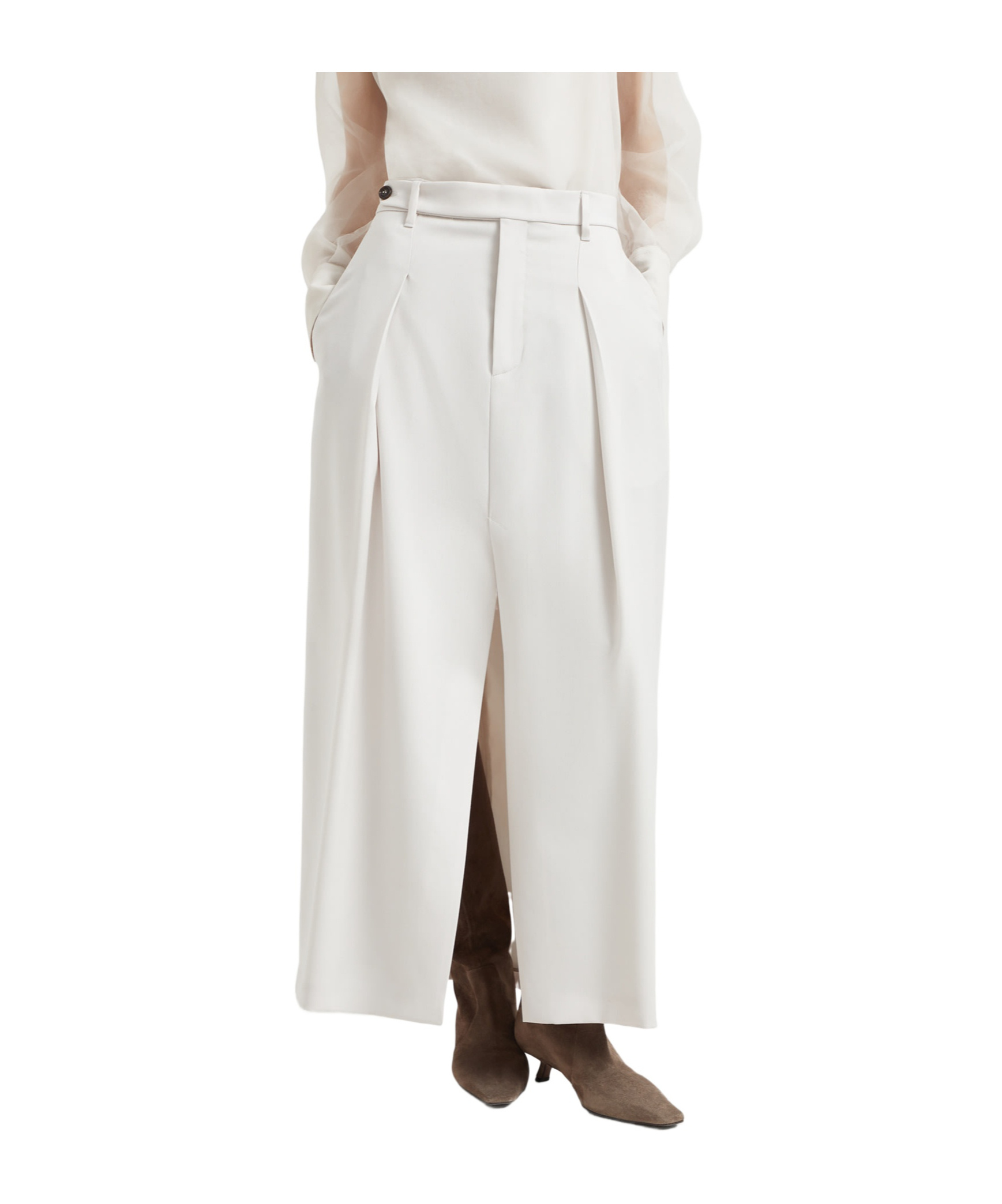 Brunello Cucinelli Pleated Front-split Maxi Skirt In White