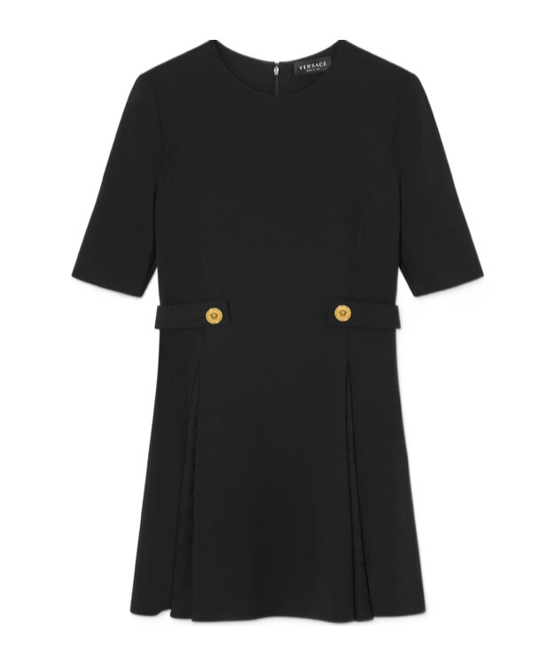 Versace Stretch Cady Short Sleeve Dress In Black