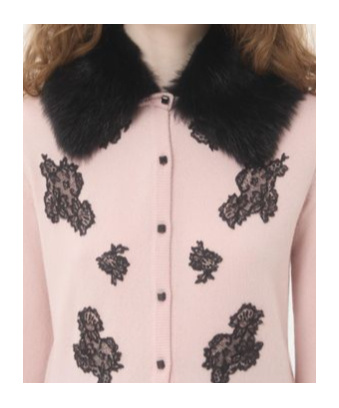 Valentino Lace-embellished Shearling-collar Cardigan In Pink