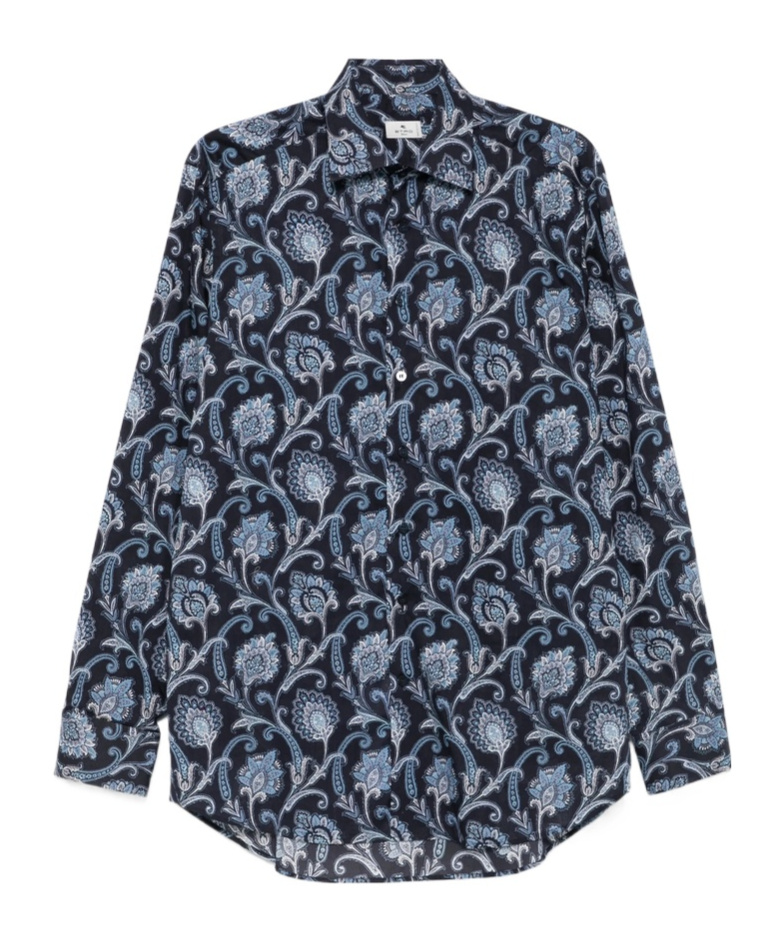 Etro Blue Cotton Shirt With All Over Paisley Print