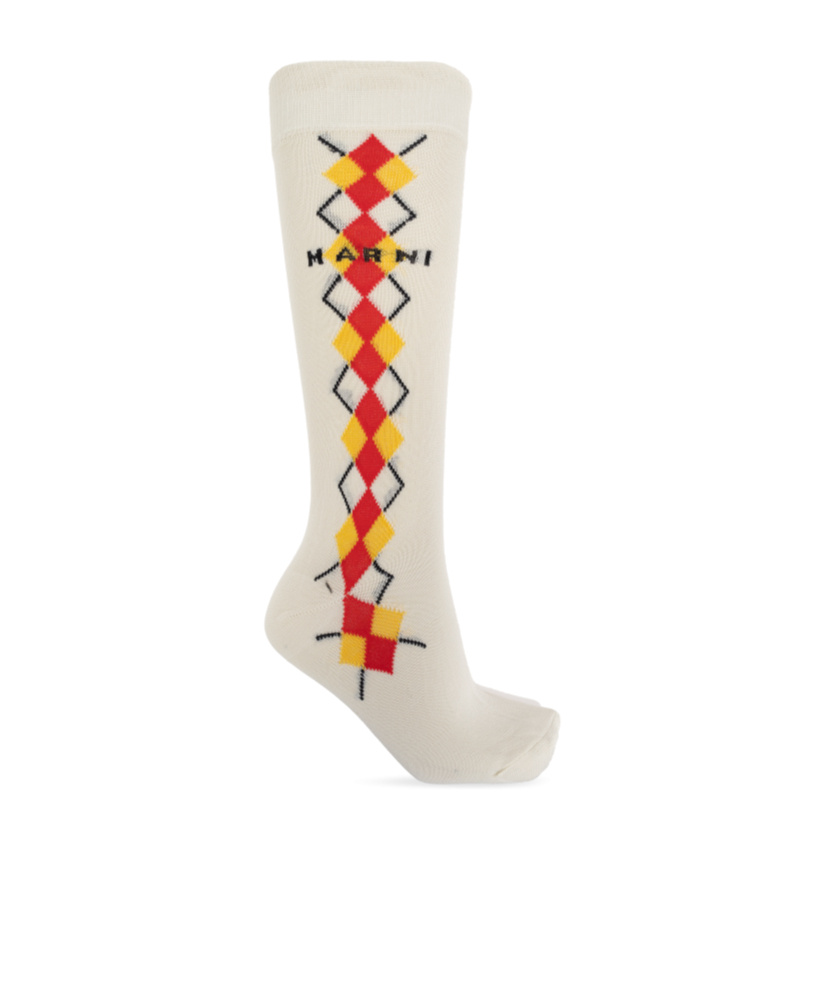 Marni Intarsia-knit Logo Socks In Nude