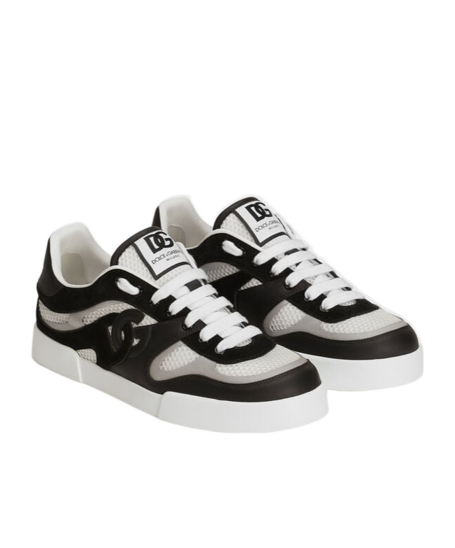 Dolce & Gabbana Portofino Light Low-top Mesh And Leather Sneakers In Black