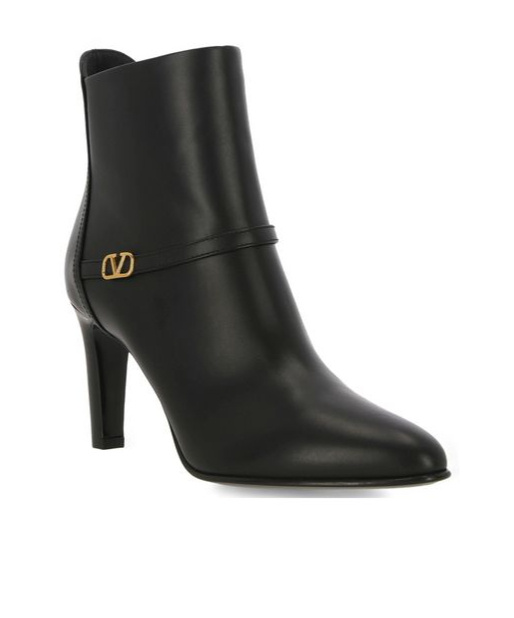 Valentino Garavani Womens Black Vlogo-plaque Leather Ankle Boots In Black