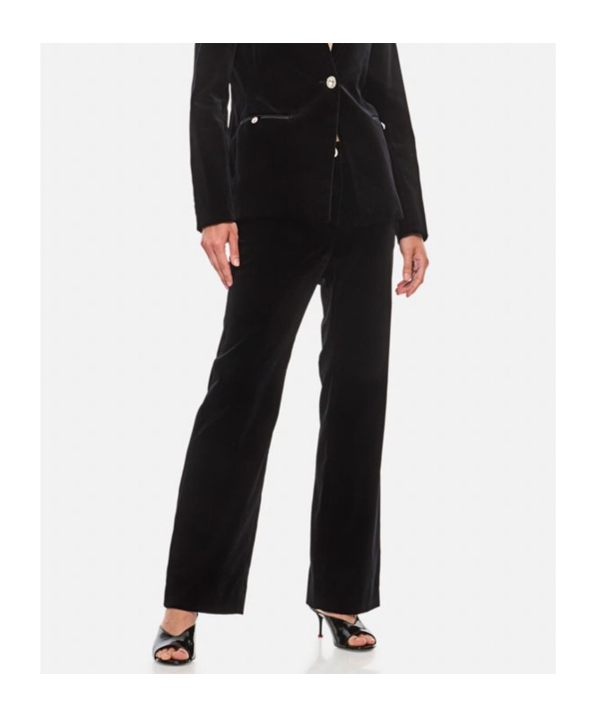Rabanne High-waisted Velour Trousers In Black