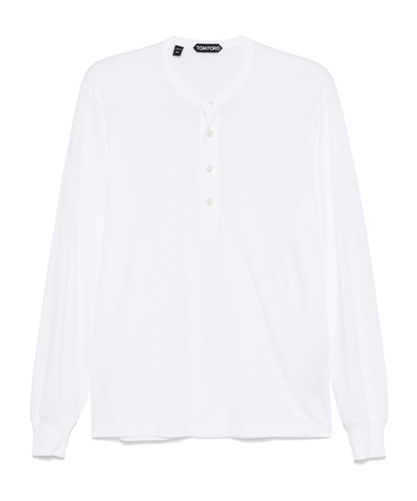 Tom Ford Slim-fit Ribbed Stretch Lyocell And Cotton-blend Henley T-shirt In White