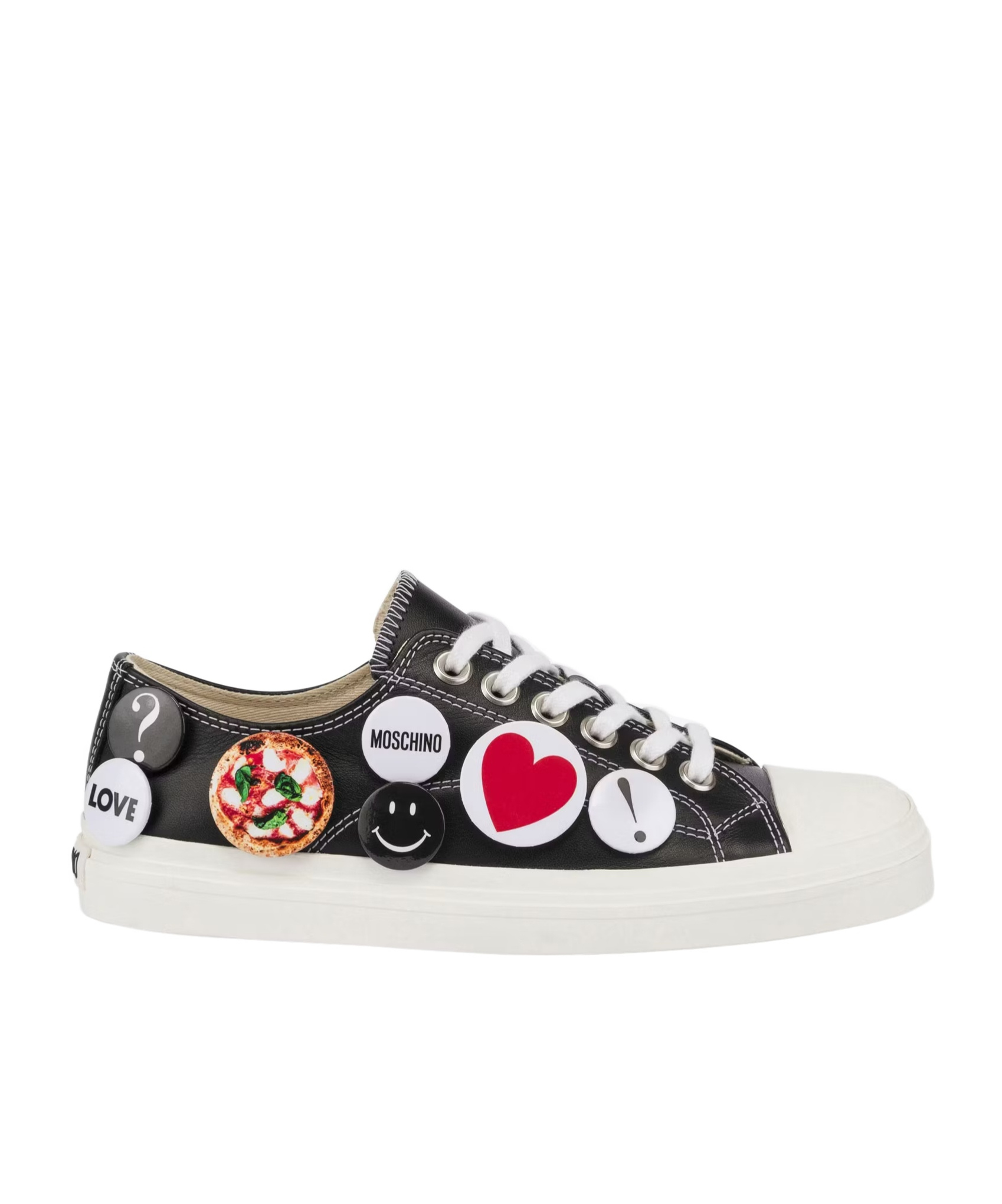 Moschino Black Leather Sneakers With Playful Pins