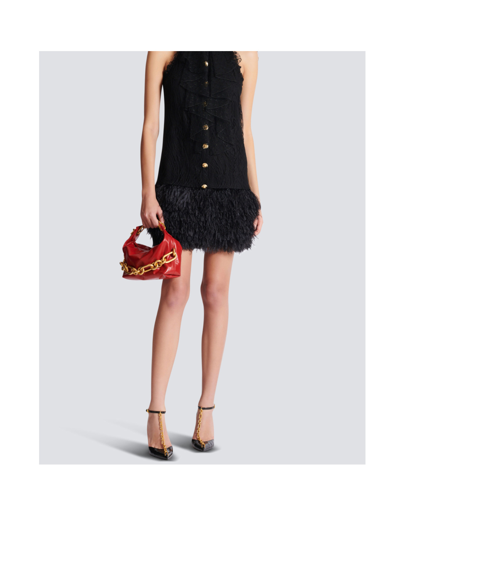 Balmain Sync Chain Mini Top-handle Bag In Calfskin Leather In Red