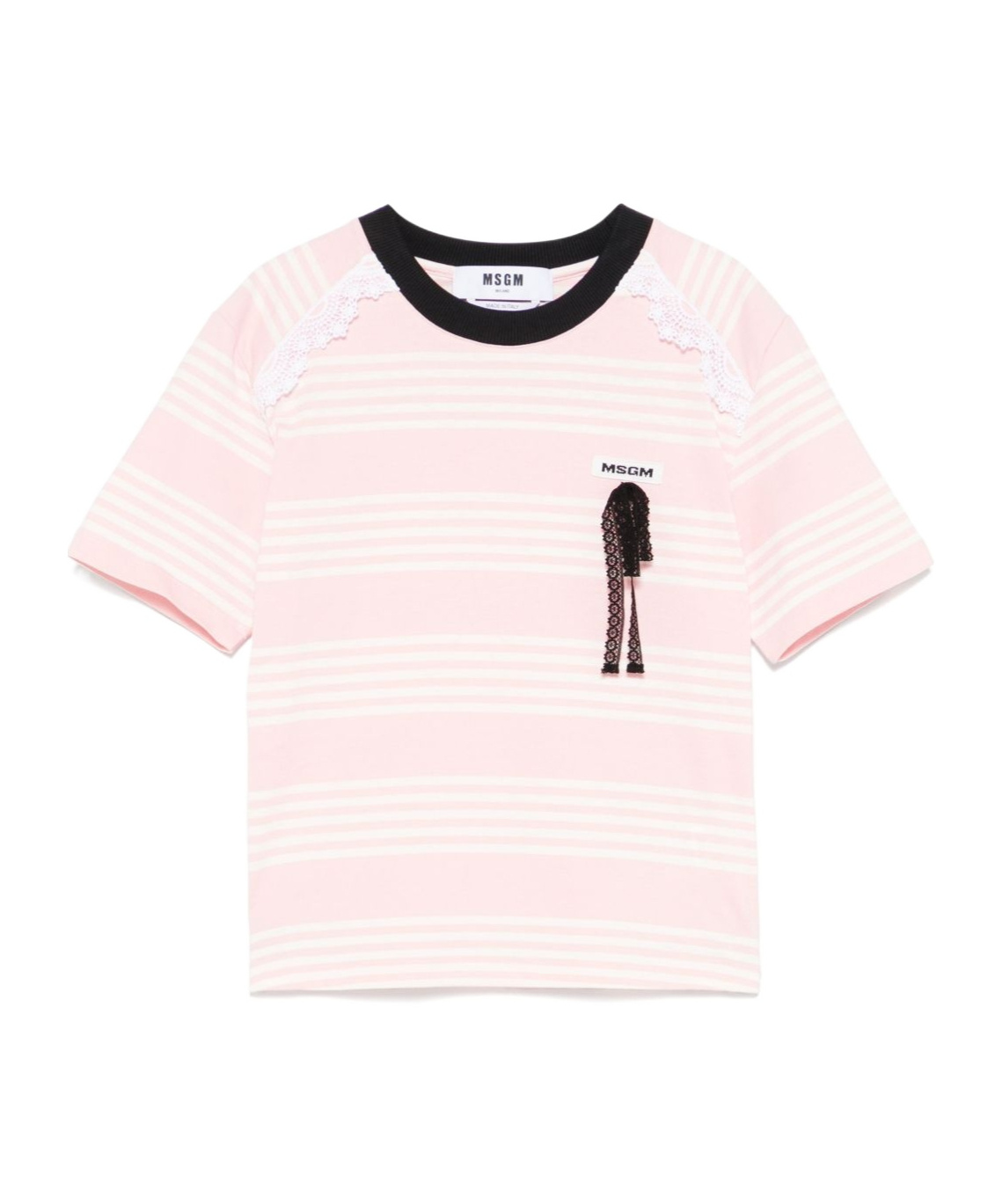 Msgm White And Pink Striped Cotton T-shirt With Bow In Pink