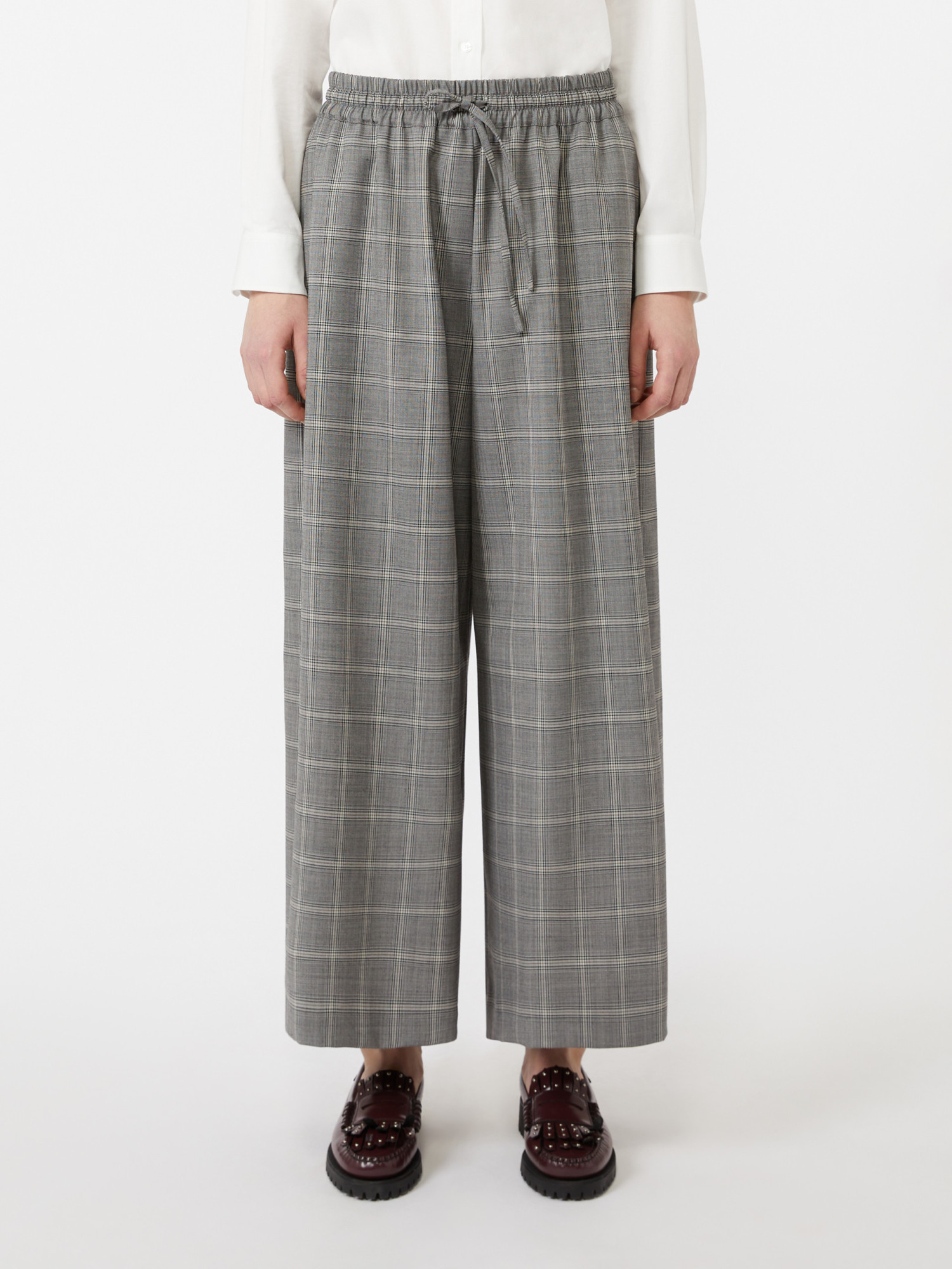Weekend Max Mara Wool-blend Check Wide-leg Trousers In Gray