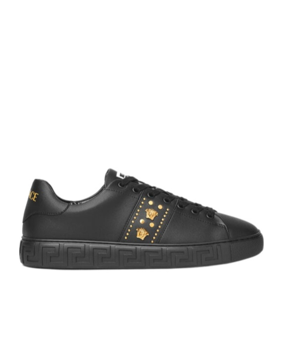 Versace Studded Greca Low-top Sneakers In Black
