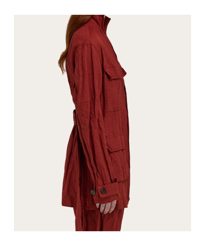 Ferragamo Sahara Jacket With Martingale Belt In Red