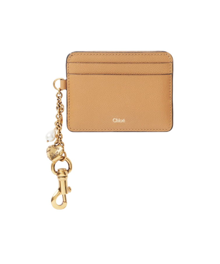 Chloé Charms Card Holder In Grained Leather In Brown