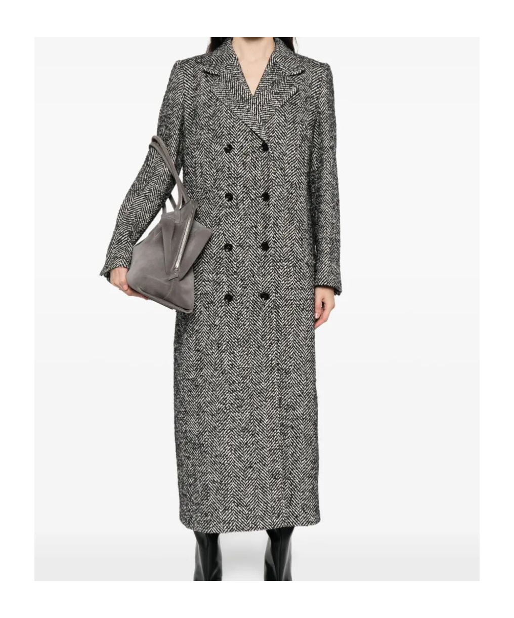 Dolce & Gabbana Herringbone Double-breasted Coat In Gray