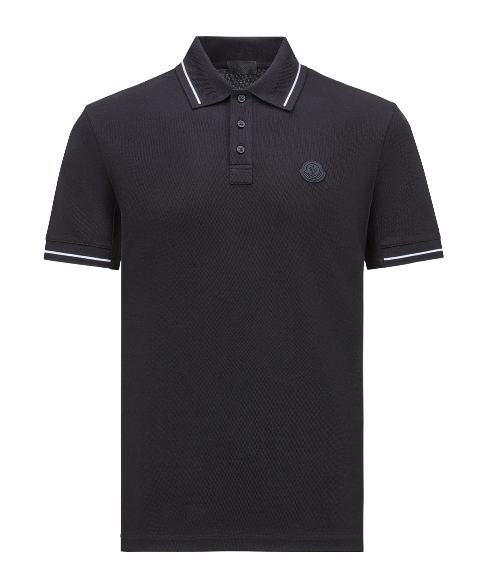 Moncler Men Tricolor-trimmed Cotton Piquet Polo Shirt Navy In Black