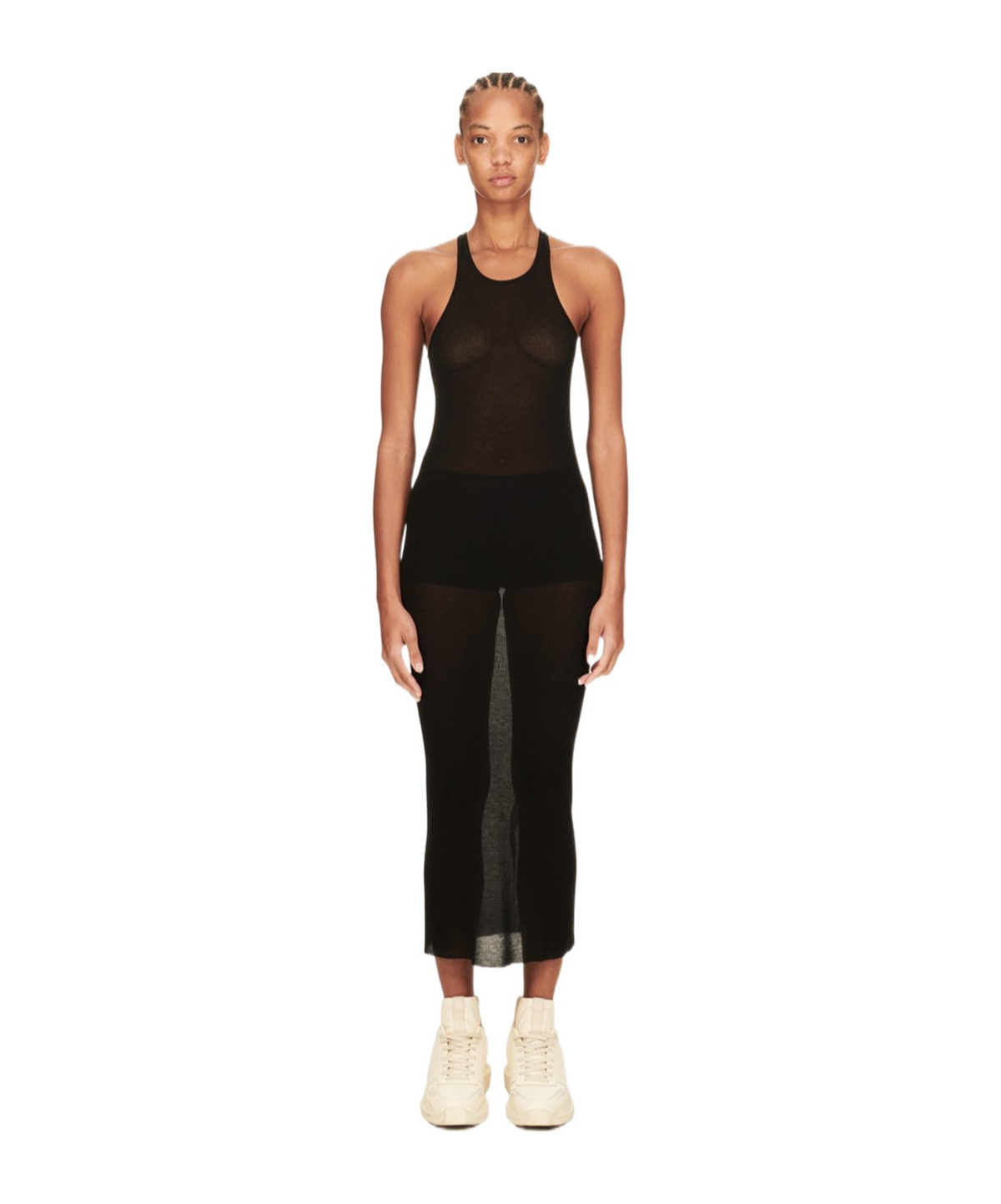 Rick Owens Ribbed Midi Tank Dress In Black