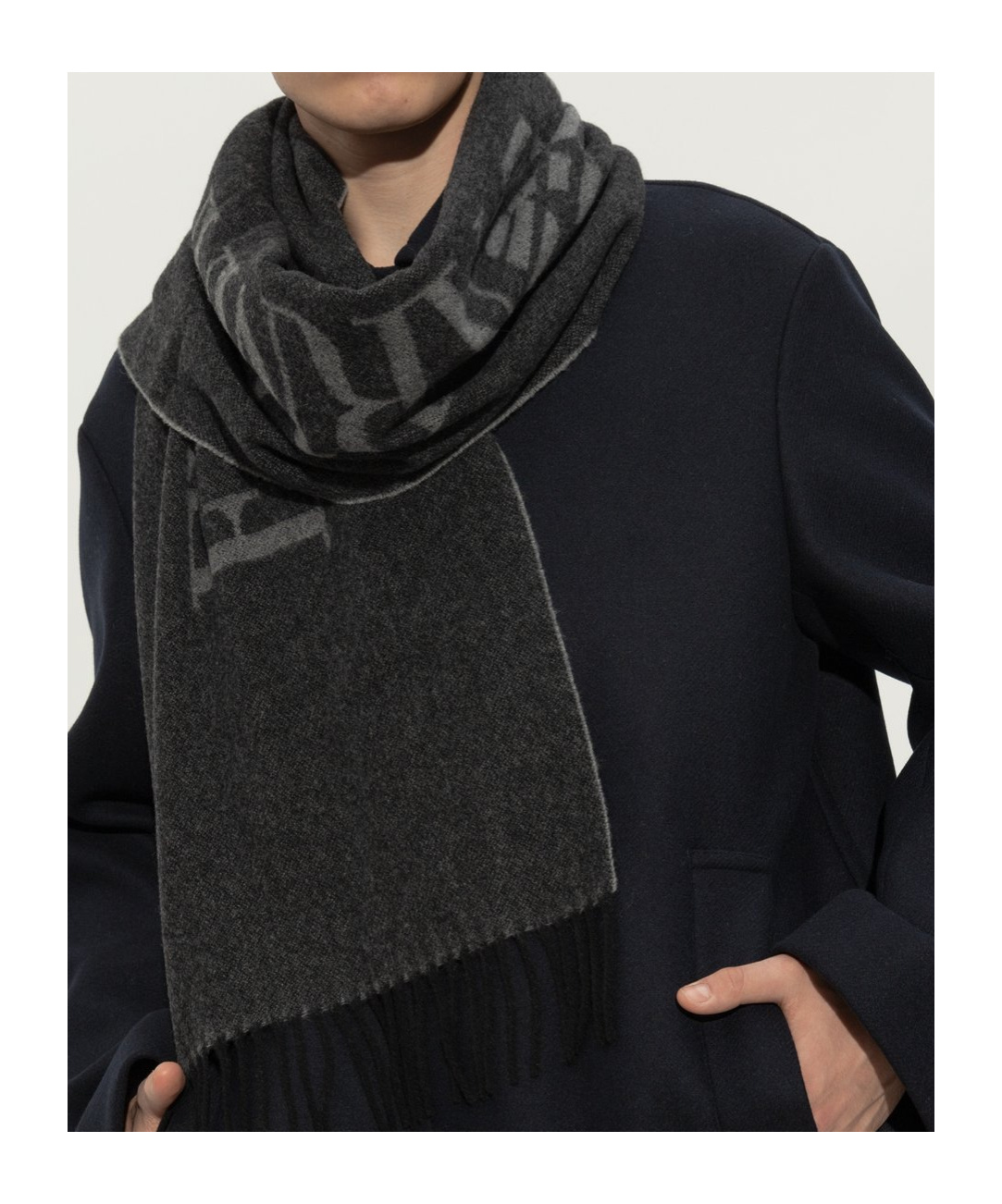 Emporio Armani Logo-jacquard Fringed Scarf In Black
