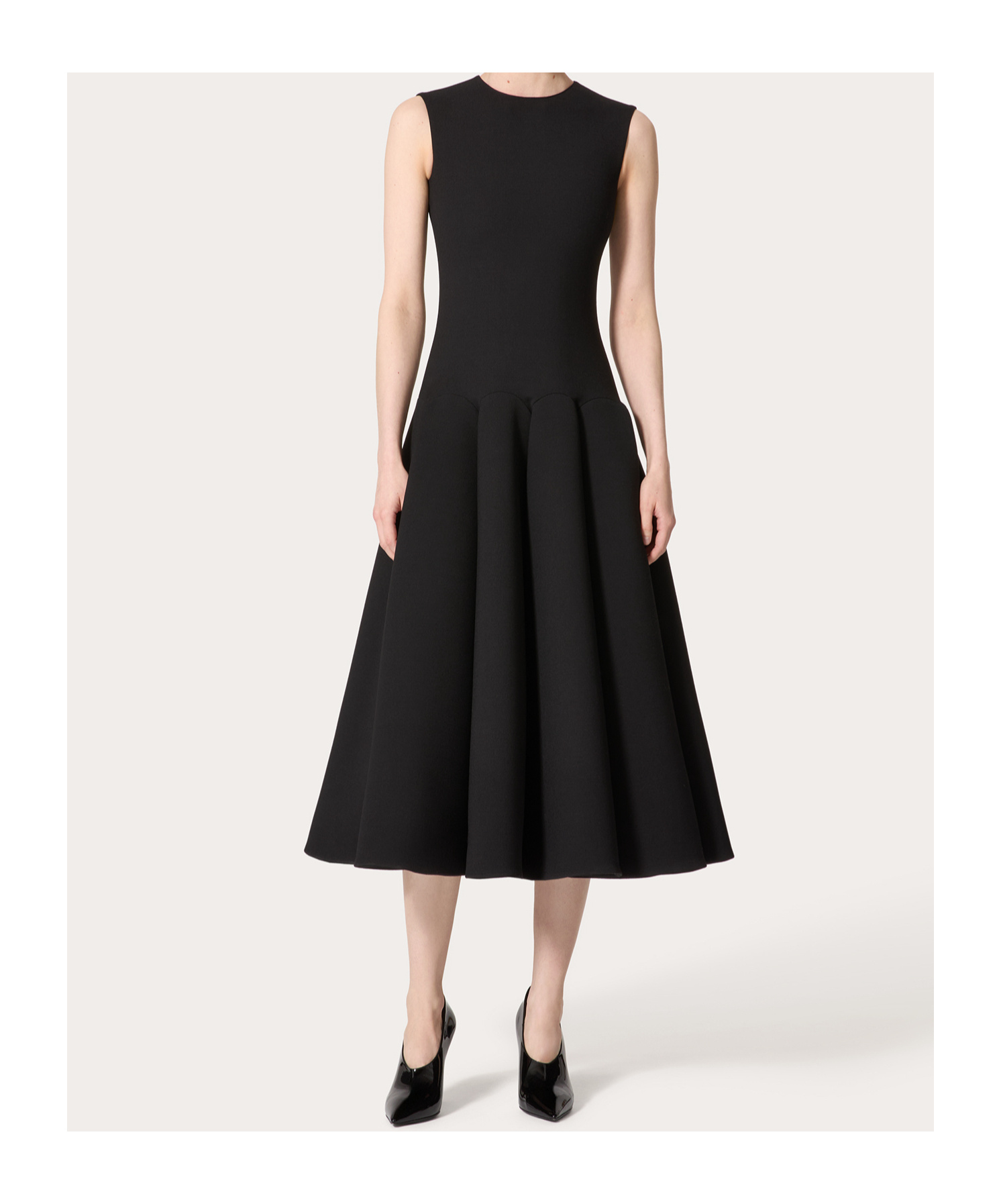 Valentino Pleated Virgin Wool Dress In Black