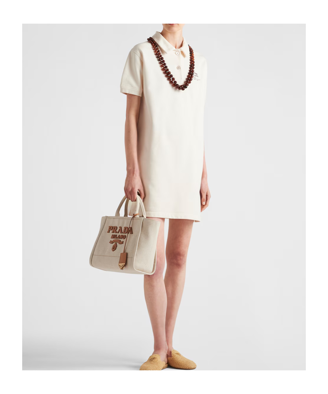 Prada Logo Detail Dress In Nude