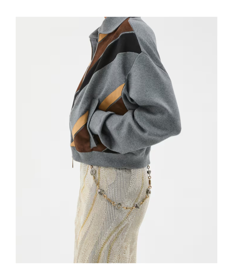 Versace Suede Patchwork Zip Jacket In Gray