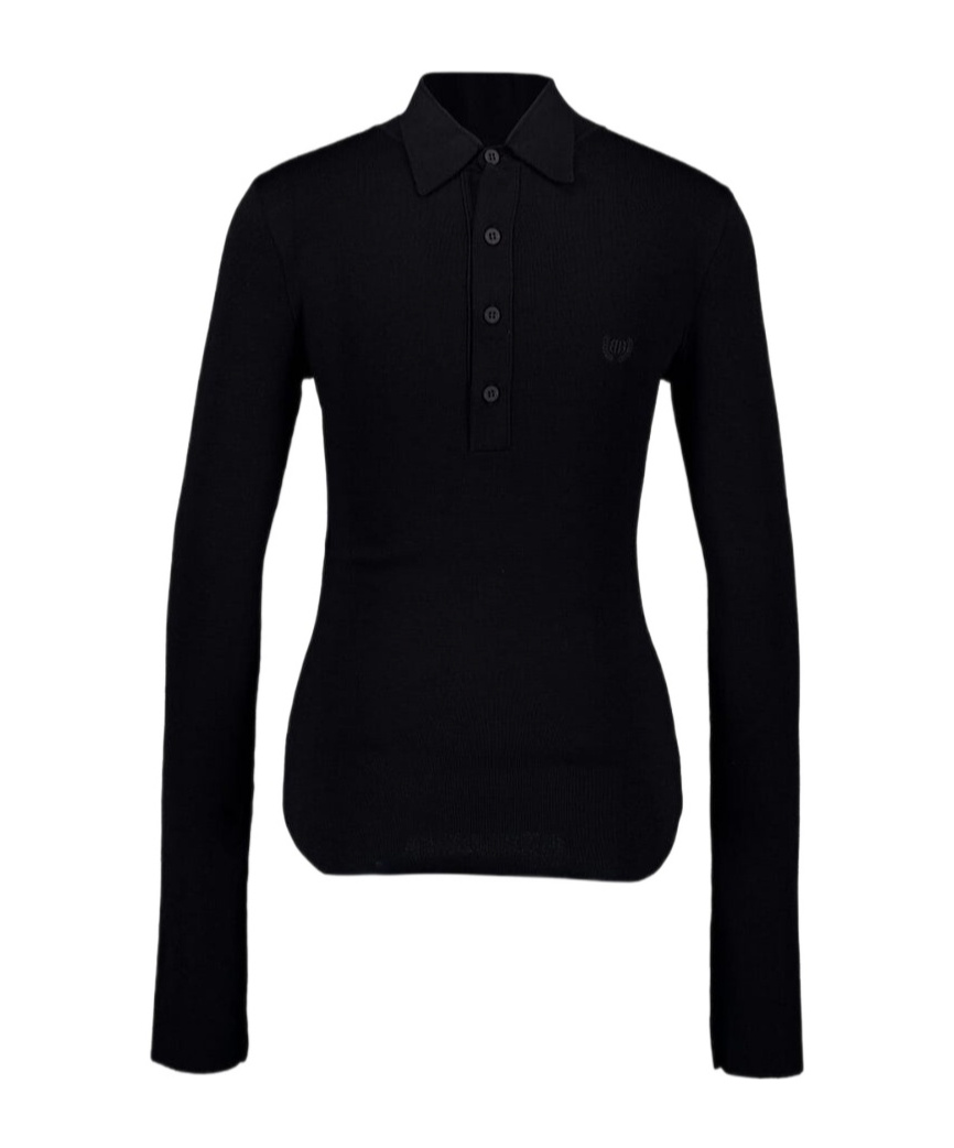 Balenciaga Long-sleeved Knitted Polo Shirt In Black