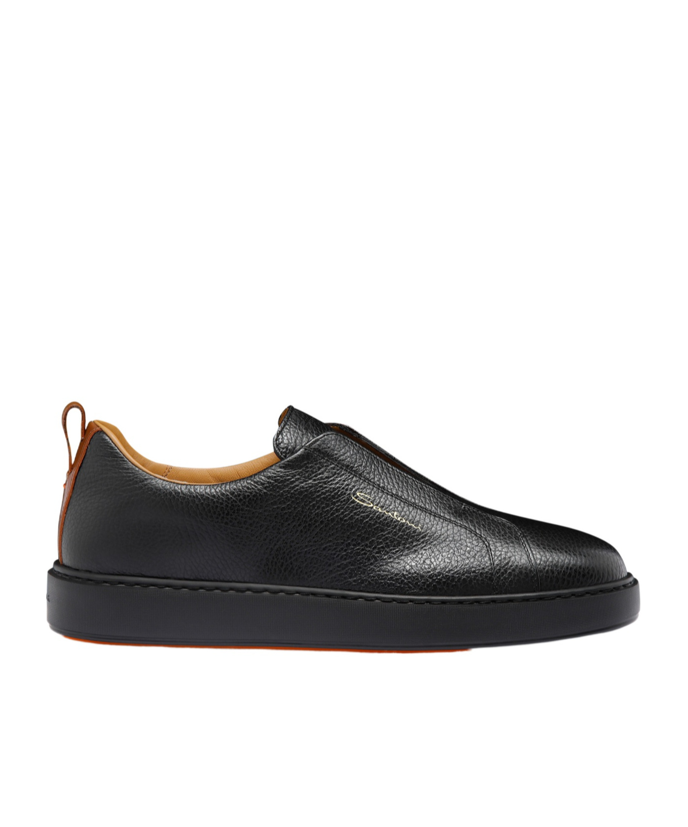 Santoni Victory Tumbled Leather Slip-on Sneakers In Black