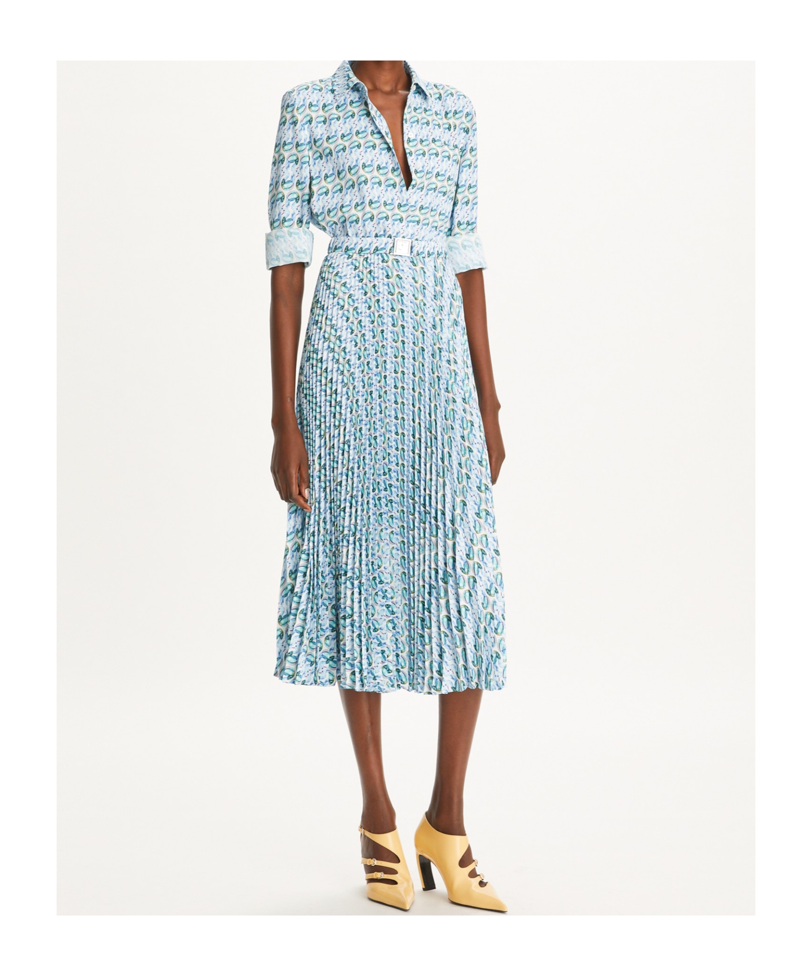 Tory Burch Abstract-pattern Print Midi Skirt In Blue