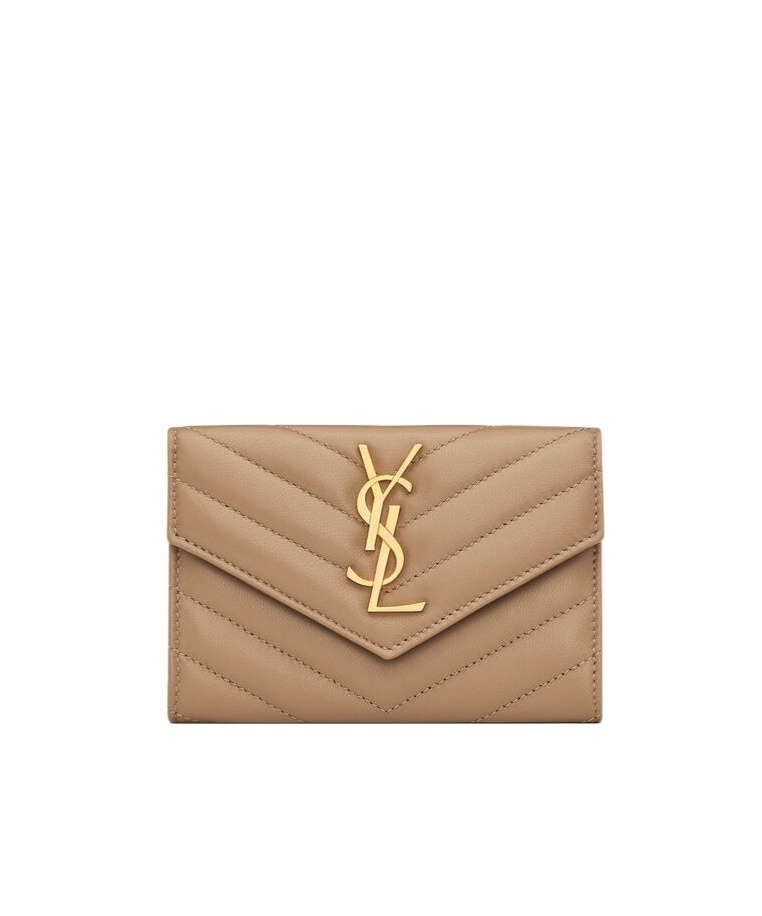 Saint Laurent Cassandre Wallet In Lambskin In Brown