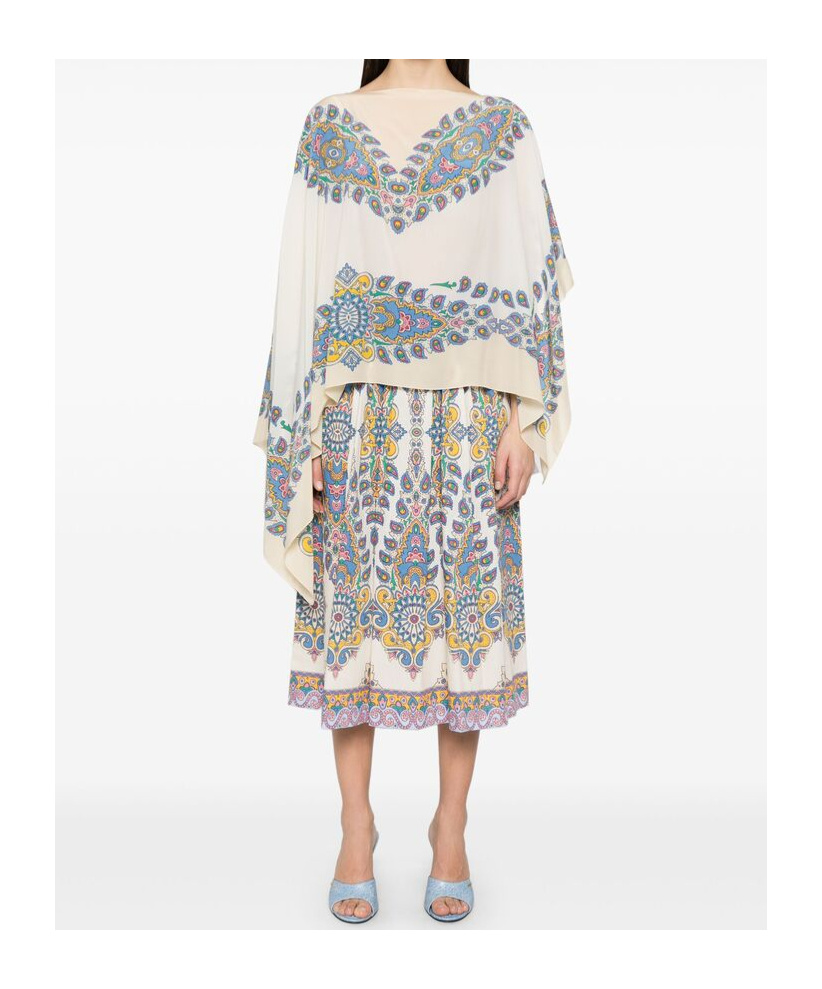 Etro Paisley-print Silk Asymmetric Poncho In Multicolor