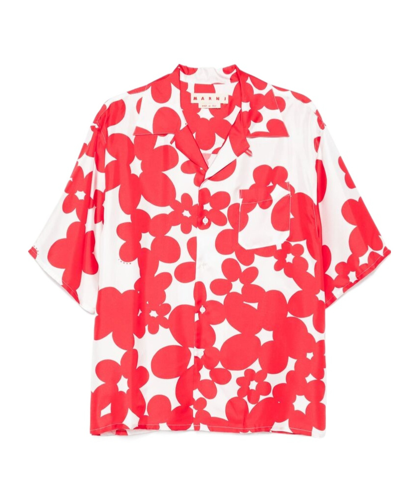 Marni Printed Short Sleeve Button Front Shirt In Orange