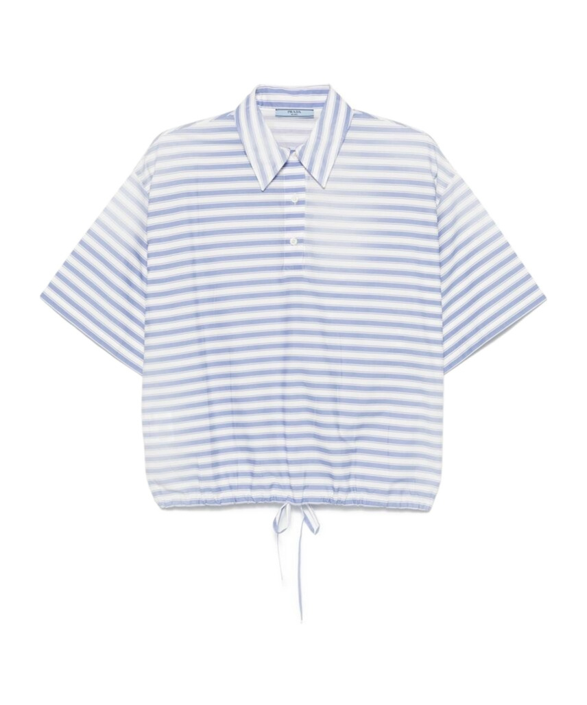 Prada Striped Old Poplin Polo Shirt In Blue